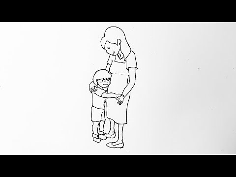 How to draw a mother and daughter hugging easy
