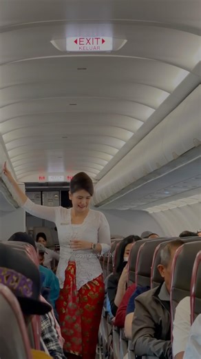 Batik Air flight attendants check passengers in preparation for take-off.