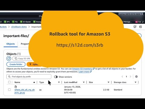 Rollback tool for Amazon S3 - demo 2: Undoing object deletions at scale, using S3 Metadata