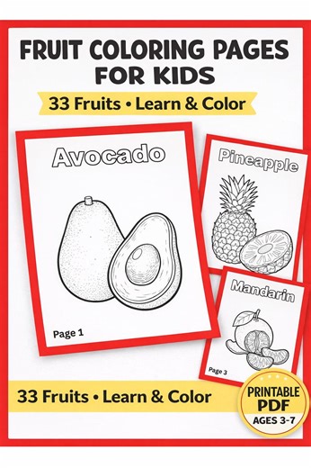 Fruit Coloring Pages for Kids | 33 Fruits With Names | Educational Coloring Book | Printable PDF Download - Etsy