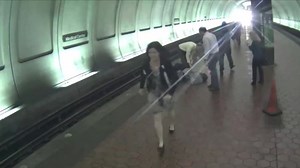 Video captures moment after blind man falls on train track