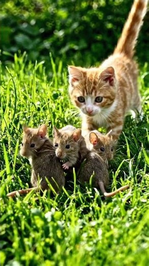 CAT FOLLOWING the mouse 🐀 🐀 in Grass field 🙀 #cat #mice #shorts