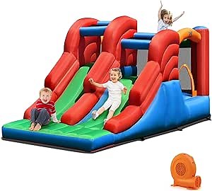 Amazon.com: BOUNTECH Inflatable Bounce House, Double Slide Bouncy House for Kids Aged 5-12 Indoor Outdoor Party Fun w/550w Blower, Climbing Wall, Jumping Area, Toddler Bounce House for Birthday Party Gift : Toys & Games