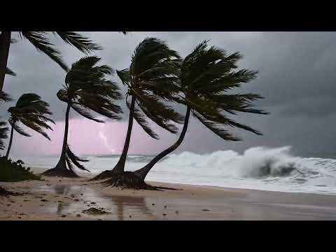8 Hours Stormy Beach Ambience 🌩️ Thunder, Lightning & Ocean Waves | Relax, Sleep, Study
