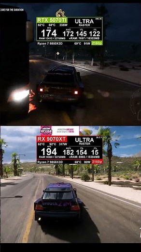 raster on 9070XT vs 5070 TI #fh5 #forzahorizon5 #fpstest #5070ti #9070XT