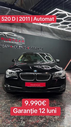 🔴BMW Seria 5 | 2011 | 243.000 km | Garanție 12 luni🔴 📞0787386077 BMW Seria 5 F10, an 2011, disponibil acum la Trust Car Bistrița. ✅Preț: 9.990 € Date tehnice Motorizare 2.0 Diesel Putere 184 CP Cutie automată Tracțiune spate (RWD) Caroserie sedan An fabricație 2011 Kilometraj 243.000 km Culoare negru Interior piele Dakota Oyster Dotări principale Navigație BMW Business (iDrive) Climatizare automată Scaune față încălzite Faruri Xenon cu spălătoare Faruri adaptive Asistent fază lungă Oglinzi el