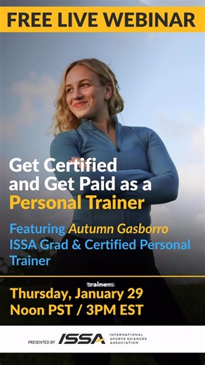 From certification to paycheck, it is possible. 💪 Autumn started where many coaches do: certified, motivated, and unsure how long it would take to make real income. Today, she runs her own online coaching business and employs ISSA-certified coaches. Join her for a live ISSA webinar on January 29, 2026, where she’ll share how she turned certification into a career, and a paycheck. 🗓️ January 29, 2026 ⏰ 12pm PST / 3pm EST Save your spot at the link in your bio! 🔗 | ISSA (International Sports Sc