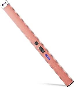 VEHHE Rechargeable Lighter, Windproof Flameless Extended Electric Candle Lighter with Anti-False-Touch Lock for Birthday BBQ Camping-Rose Gold