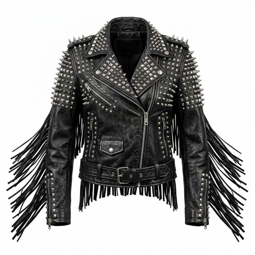 Women’s Studded Leather Jacket With Fringe, Punk Rock Biker Coat With Edgy Moto Style and Statement Streetwear Look - Etsy