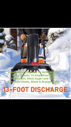 Kapoo Snow Thrower, 18 Inch #Electric #SnowBlower, 13 Amp, Overload Protection, Steel Auger and 180° Rotatable Chute, Black & Orange bb02 | Changzhi Zhang
