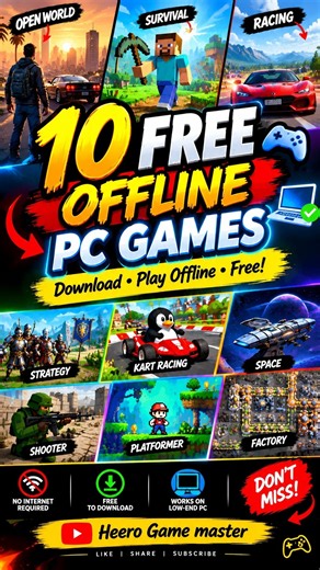 10 FREE OFFLINE PC GAMES YOU MUST TRY! 🎮🔥 #shorts