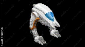 2d Animation motion graphics showing a hologram of futuristic sci-fi alien robot on black screen in HD high definition done retro style. Stock Video