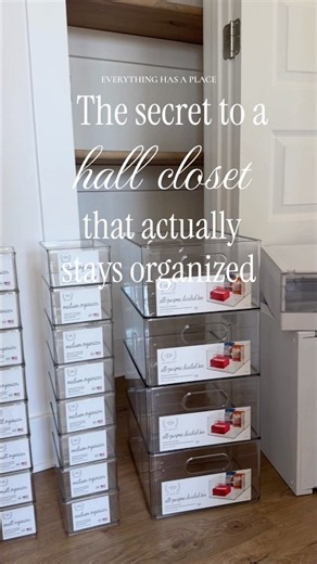Hall closet organization that works 🤍 #homedecor #homeorganization #organization #organizedhome