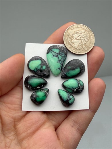Black Bridge Variscite Cabochon Set #072, Natural Green Variscite Cab Set, Designer Cabochons for Pendant Ring Earrings - Etsy