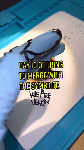 Day 10 of trying to merge with the symbiote #venom #spiderman #eddiebrock #venomlettherebecarnage #ferrofluid #jacobrosstech