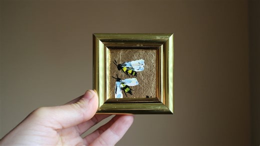 Gold Leaf Bee Painting, Framed Original Miniature Oil Painting 2x2 Honeybee - Etsy