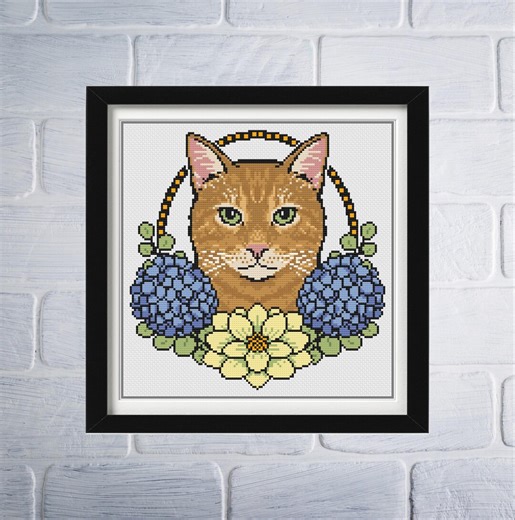 Orange Cat Cross Stitch Pattern PDF – Tattoo-inspired Cat Design - Hydrangea Needlework - Instant Digital Download - Etsy