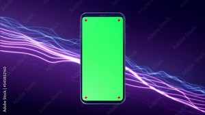 Phone mobile telephone with screen green screen chroma key on sci fi technology background smartphone technology cell phone touch message display with key Alpha channel 3d rendering
