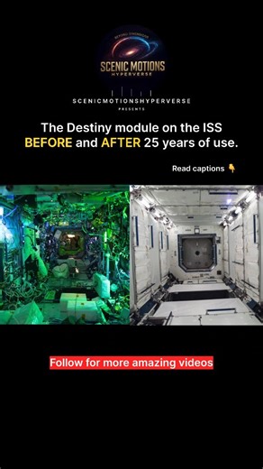 ScenicMotions Hyperverse on Instagram: "In February 2001, NASA launched the Destiny Laboratory Module to the International Space Station aboard Space Shuttle Atlantis. Back then, Destiny looked almost empty. Only a few racks were installed for basic life support and essential systems. The wide open interior wasn’t a flaw — it was a promise. A promise that this module would slowly evolve into a true research hub in orbit. Over the next 25 years, mission by mission, Destiny transformed. Racks were