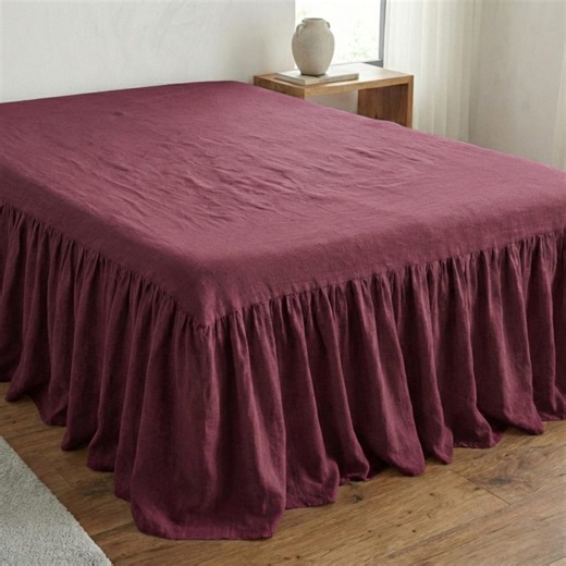 Custom Linen Bed Skirt: Farmhouse Stonewashed Shabby Chic Washed Bedding - Etsy