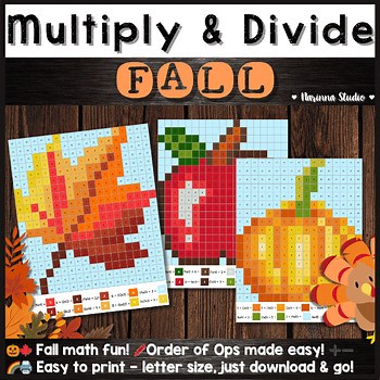 Fall Multiplication & Division Color by Number | Order of Operations Activities