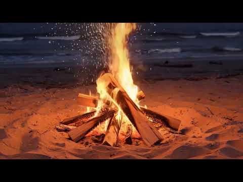 Hours Beach Bonfire & Ocean Waves | Crackling Fire Sounds for Deep Sleep Relaxation #bonfire #fire