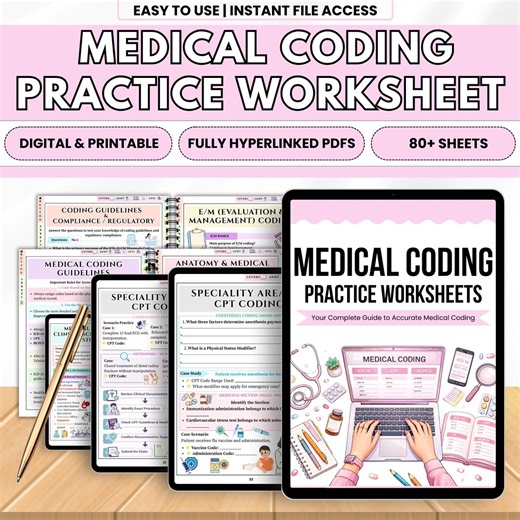 Medical Coding Practice Sheets, 80+ Printable Worksheets, Icd-10-cm CPT HCPCS Coding Review, Hyperlinked Pdf, Digital Download - Etsy