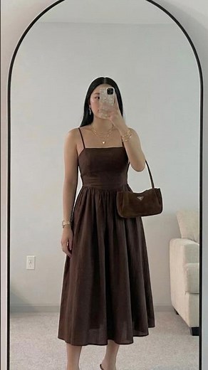🤎 Elegant Brown Midi Dress Outfit Inspiration | Simple & Chic Fashion Look #Shorts