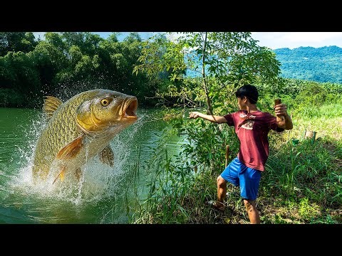 Orphan Boy Catches Fish with Earthworms and Grills in the Rain