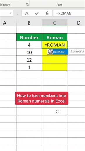How to turn numbers to Roman numerals in Excel! #excel #spreadsheets