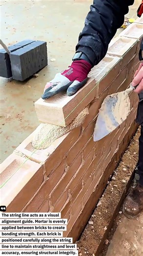 Perfect Bricklaying Technique with String Line | Clean & Straight Wall Construction