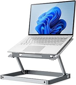 ROADOM Laptop Stand for Desk, Adjustable Ergonomic Laptop Riser, Foldable Portable Computer Stand for Laptop Tablet Portable Monitor (10-17.3''),Aluminum Alloy, Silver