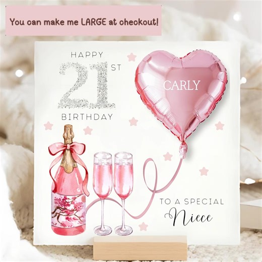 Niece 21st Pink Champagne Birthday Card, Niece Personalised 21st Card, Silver Pink Foil Balloon, Niece Twenty-one Card, Niece 21 Birthday - Etsy UK