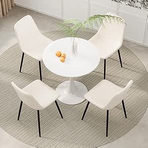 Round Dining Table Set, 31.5'' Modern Dining Table Set for 4, Mid Century Dining Room Round Table and Chairs Set, 5 Piece Kitchen Table and Chairs Set for Kitchen Dining Room, Office, Coffee Shop