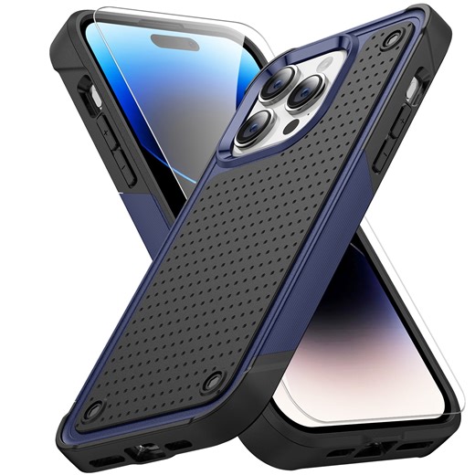 Allytechgroup Rugged Case for Apple iPhone 16 Pro with 1 Pack Screen Protector, Military Grade Protective Anti-Slip Bumper Drop Proof Dual Layers TPU PC Back Case Cover for iPhone 16 Pro, Navyblue