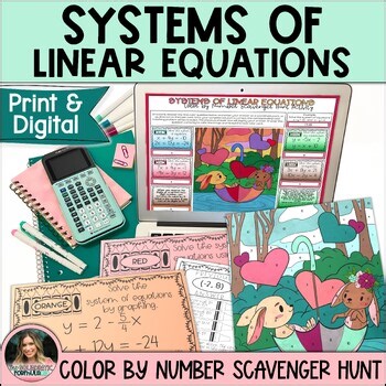 Solving Systems of Linear Equations Color by Scavenger Hunt 8th   Algebra 1