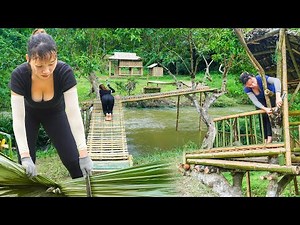 Building a Long Bamboo Bridge Across a Small River to an Off-Grid Island | Unique Construction, DIY
