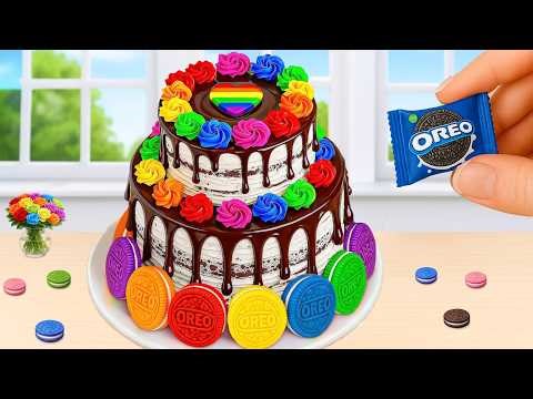 Miniature Rainbow Oreo Chocolate Cake 🍪🌈 Satisfying Chocolate Drip Decorating - Tiny Cakes World
