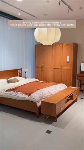 ONLINE SOLID WOOD FURNITURE STORE on Instagram: "A cherry wood bedroom has a warmth that feels instantly familiar, yet quietly refined. The rich tone of natural cherry brings depth to the space, catching light softly throughout the day and creating an atmosphere that feels calm, grounded, and welcoming. This is the kind of bedroom that doesn’t rely on trends to feel beautiful — it feels right because the materials themselves do the work. One of the strongest design directions right now is buildi