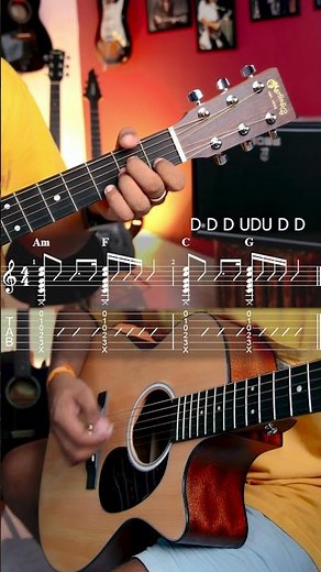 Basic Strumming Pattern | Am- F-C-G Guitar Chords | How to strum on Guitar #guitarlesson #shorts