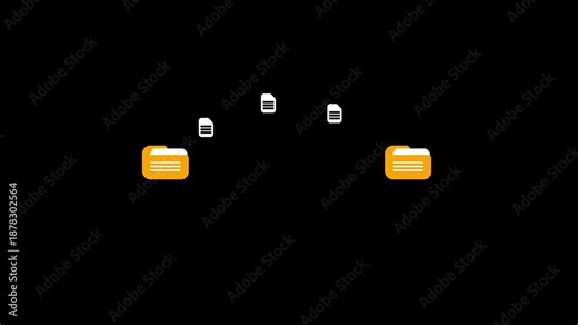 File transfer connection animation. Digital data exchange process between folders and documents. Network file sharing and system communication visualization. File or folder management,file icon.