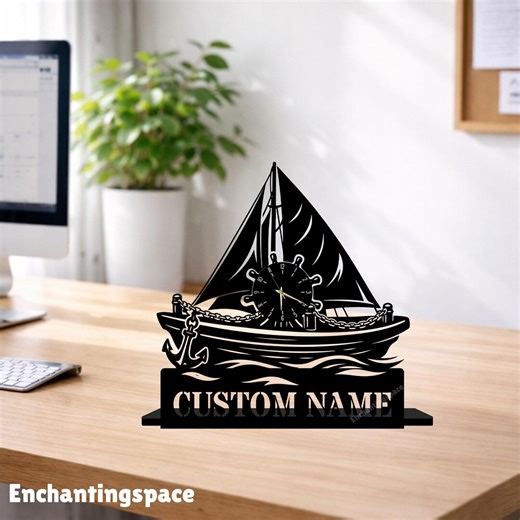 Personalized Sailboat Metal Table Clock, Nautical Desk Decor for Living Room or Office, Gift for Captain - Etsy