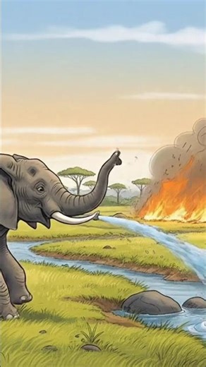 Fire in the jungle.Elephant turns fire extinguisher#viral #animals #dialogue