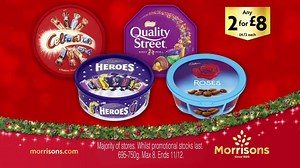 Selected chocolate tubs are 2 for £8 in store now po.st/ChocolateTubs – a #Christmas treat to share with friends and family. Who will you share yours with? 🍬🍫😀 | Morrisons