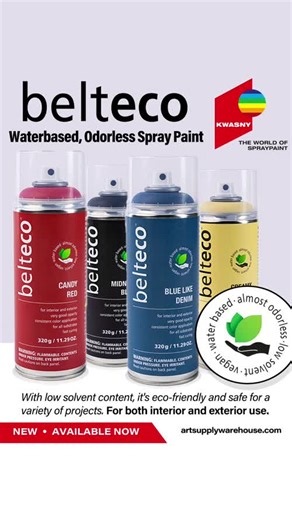 NEW belteco water-based spray paint! It's virtually solvent-free and developed with the latest ecological standards. ✨🌳 Great for perfect painting results without annoying odors and harmful fumes. Use for indoor and outdoor projects! Available NOW at your favorite art store! Pick up at the shop or buy online, LINK IN BIO ✔ #artsupplywarehouse #artsupplies #shoplocal #spraypaints #spraypaint #spraypainting | Art Supply Warehouse