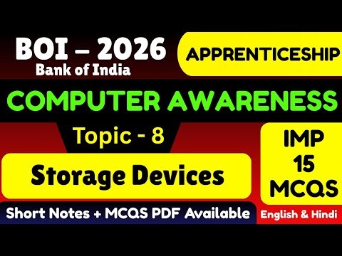 Storage Devices MCQS | Bank of India Apprentice 2026 | BOI Computer Awareness PDF Notes 2026 | BOI