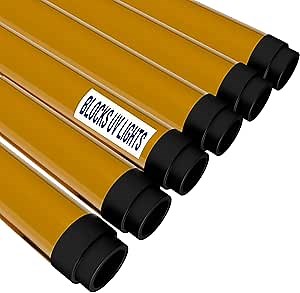 KASTLITE T8 Fluorescent Light Tube Guard with End Caps - Blocks UV Up to 520nm - 4 Foot Fluorescent Light Diffuser Covers/Safety Sleeves, Amber UV Protective Plastic Covering/Lighting Accessory - 6pk