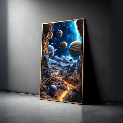 Cosmic Planetary Landscape Canvas, Outer Space Wall Art, Galaxy View Canvas, Sci-Fi Planet Canvas, Space Exploration Decoration