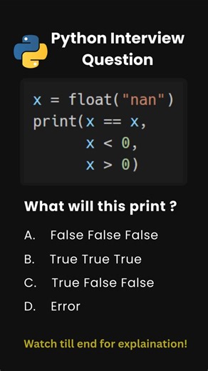 Day 62 | Python Interview Questions | Why NaN Is Never Equal to Itself 🤯 #python #shorts