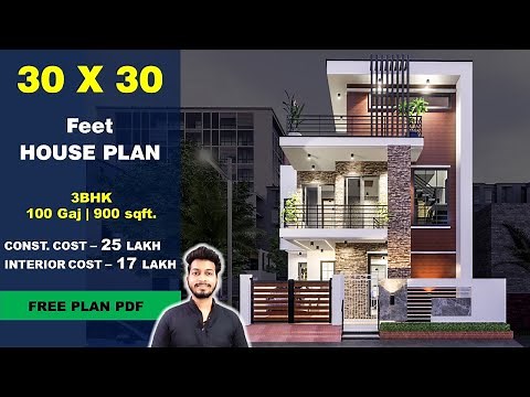 30x30 Duplex House Plan with car parking| 100 Gaj | 900 sqft| 3BHK | 30 by 30 ka Naksha || DV Studio